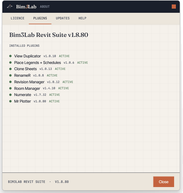 About → Plugins muestra qué se ha instalado y qué versión tiene cada herramienta.